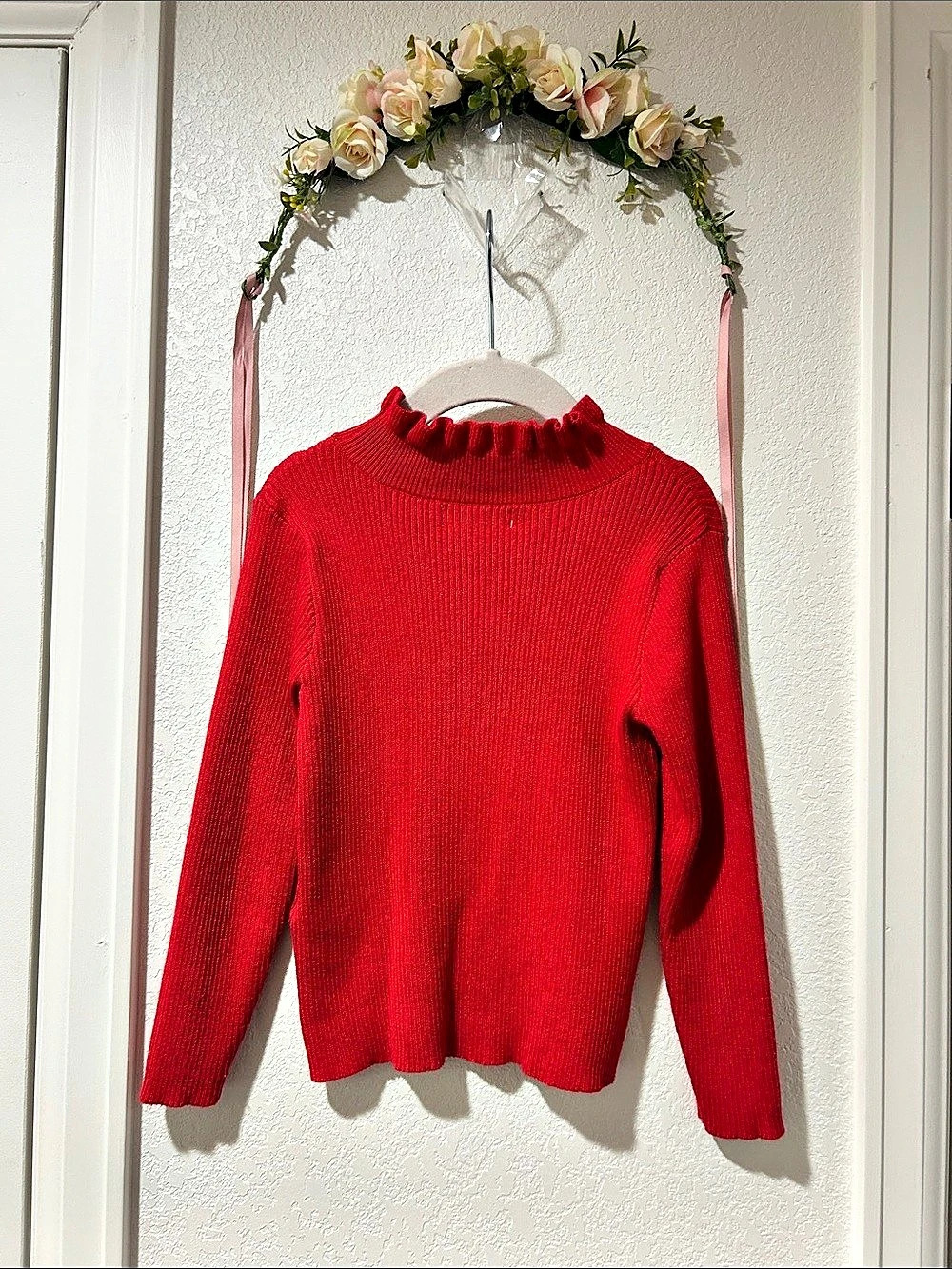 GB Girls Red Ruffled Neck Sweater